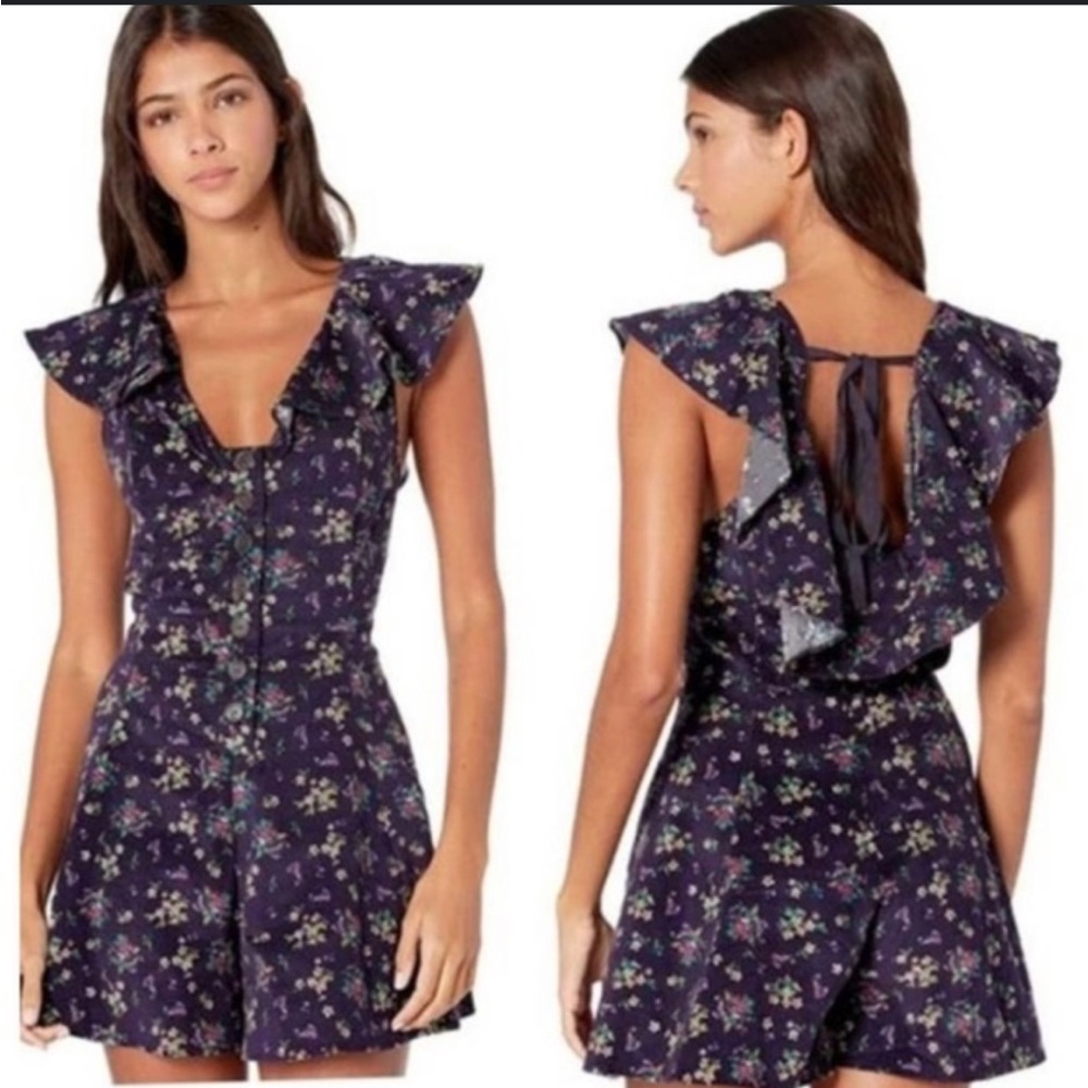 NEW Free People Violet Visions Romper Corduroy Floral Concert Festival Country S